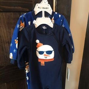 4/$30 2 Fleece zippered snowman navy footed sleepers